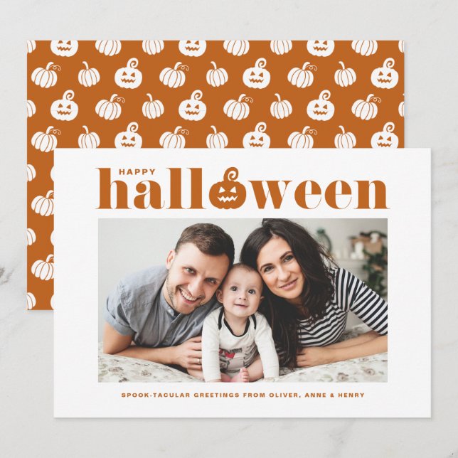 Orange Jack-o'-lantern Photo Happy Halloween Announcement (Front/Back)