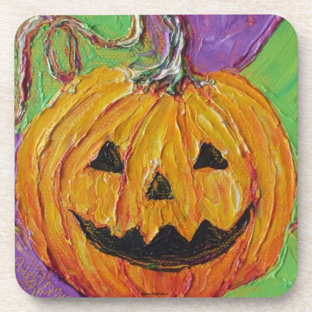 Orange Jack-O-Lantern Pumpkin Halloween Coasters (Front)