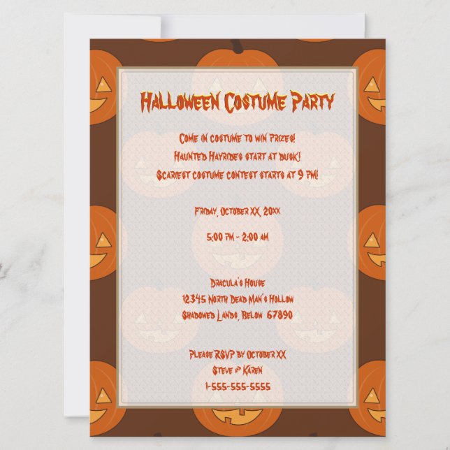 Orange Jack O'Lantern Pumpkin Halloween Invitation (Front)