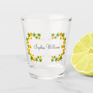 Orange Japanese flowers Shot Glass