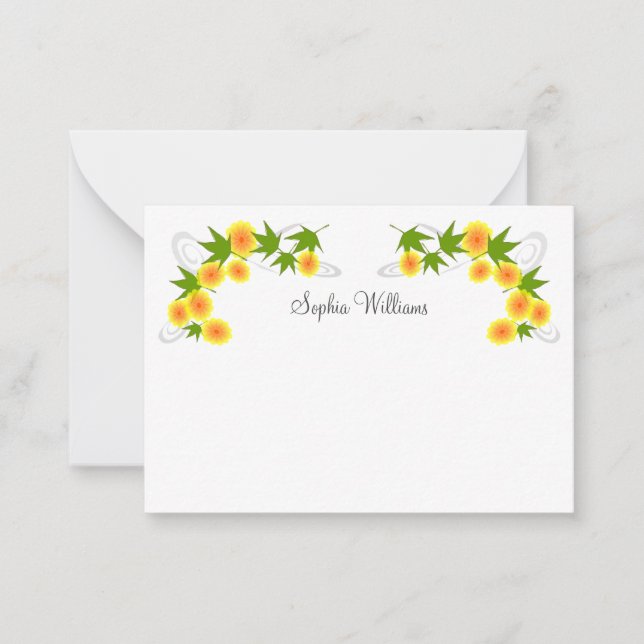 Orange Japanese flowers white Card (Front)