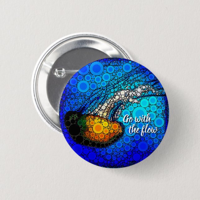 Orange Jellyfish Blue Ocean Go With the Flow 6 Cm Round Badge (Front & Back)