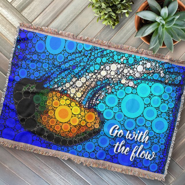 Orange Jellyfish Blue Ocean Go with the Flow Bold Throw Blanket (Creator Uploaded)