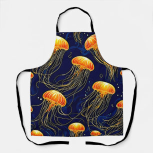 Orange Jellyfish Pattern Art Apron