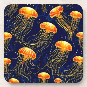 Orange Jellyfish Pattern Art Coaster