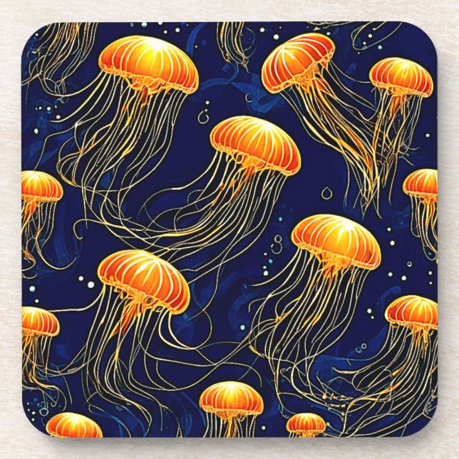 Orange Jellyfish Pattern Art Coaster (Front)