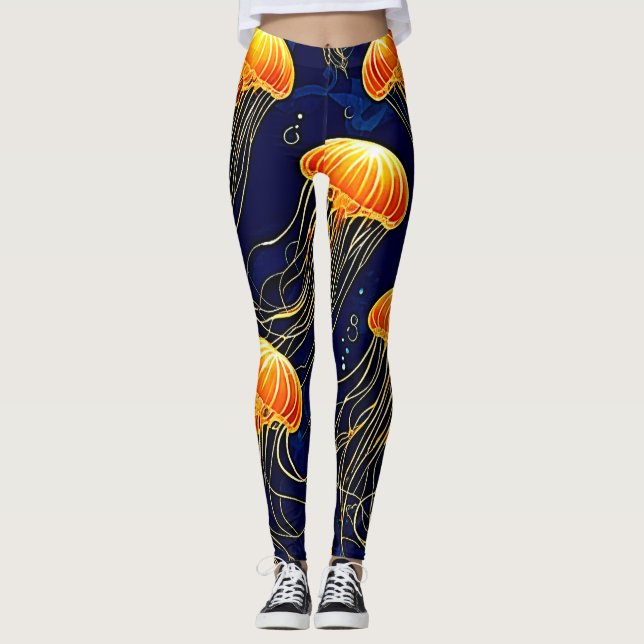 Orange Jellyfish Pattern Art Leggings (Front)