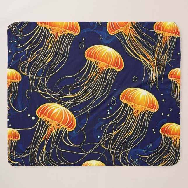 Orange Jellyfish Pattern Art Sherpa Blanket (Front (Horizontal))