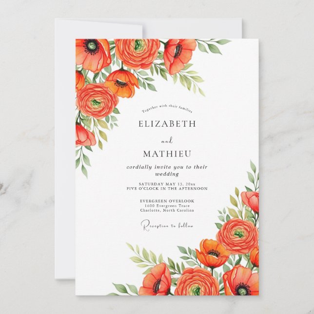 Orange Joyous Meadow Wedding Invitation (Front)