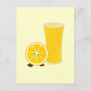 Orange juice glass and orange character postcard