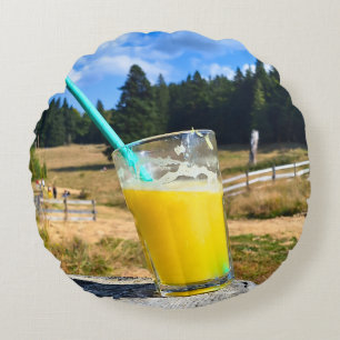 Orange Juice Outdoors – Nature Forest Photography Round Cushion