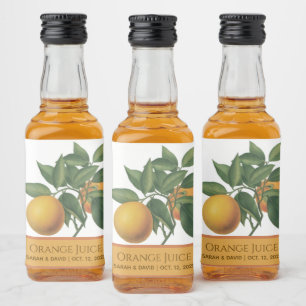 Orange Juice Wedding Favour Botanical Leaves Citru Liquor Bottle Label