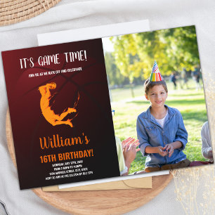 Orange Jump Basketball Birthday Invitation