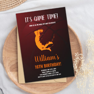 Orange Jump Basketball Birthday Invitations