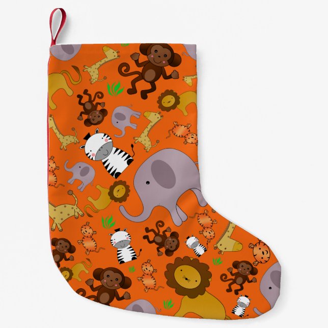 Orange jungle safari animals small christmas stocking (Front)