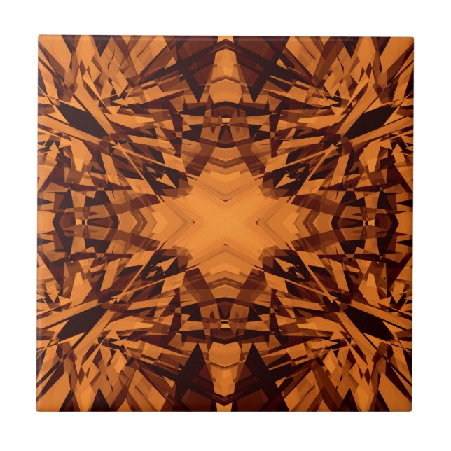Orange kaleidoscope star pattern tile (Front)