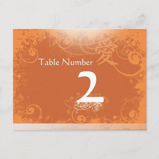 Orange Kanji for Love Swirl Table Number Cards (Front)