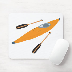 Orange Kayak with Oars Mouse Mat