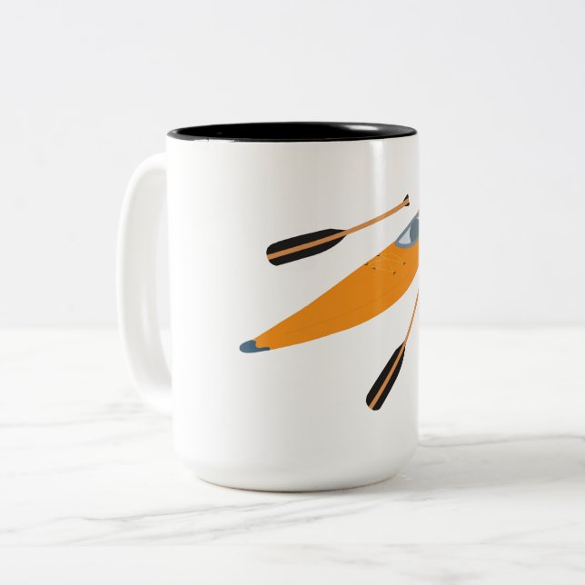 Orange Kayak with Oars Two-Tone Coffee Mug (Front Left)