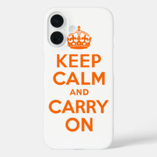 Orange Keep Calm and Carry On iPhone 16 Case