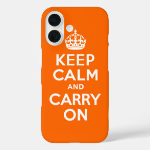 Orange Keep Calm and Carry On iPhone 16 Case