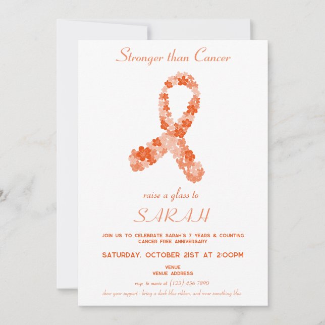 Orange Kidney Cancer Awareness Survivor Party Invitation (Front)