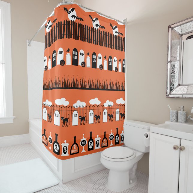 Orange  Kids Halloween Rows Print Shower Curtain (In Situ)