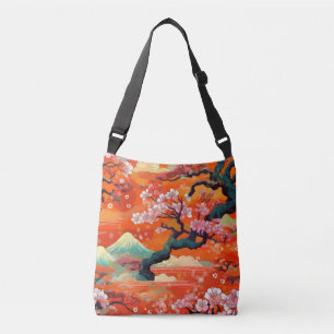 Orange Kimono pattern inspired japanese fabric Crossbody Bag