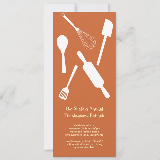Orange kitchen utensil Thanksgiving potluck party Invitation (Front)