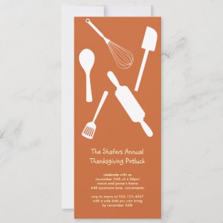 Orange kitchen utensil Thanksgiving potluck party Invitation