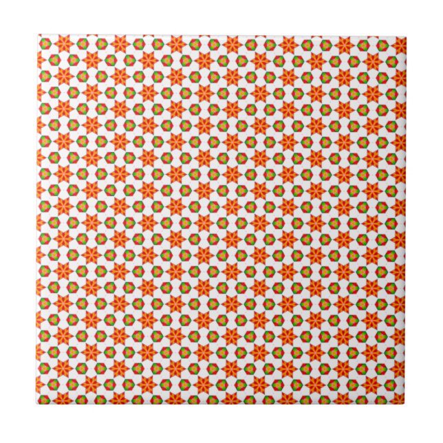Orange Kitsch stars and spots pattern Tile (Front)