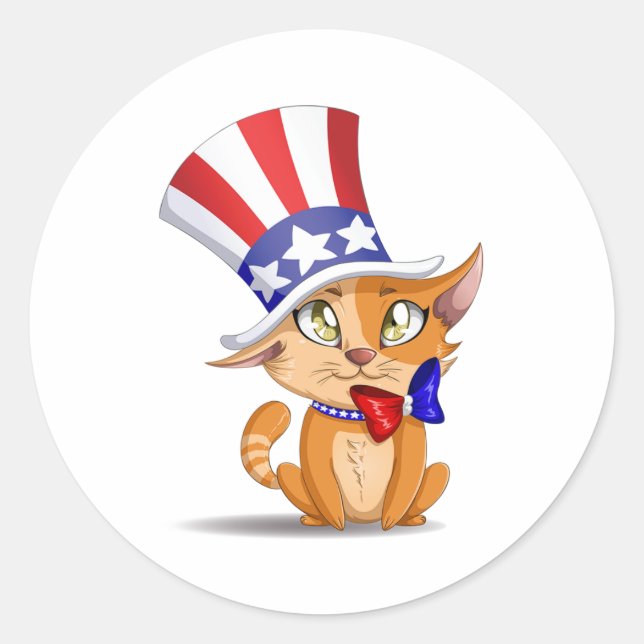 Orange Kitten 4th Of July Classic Round Sticker (Front)
