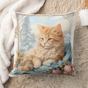 Orange Kitten Blue Clothing Cushion
