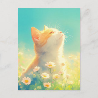 Orange Kitten in White Daisy Meadow Postcard