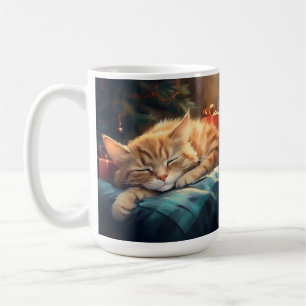 ORANGE KITTEN SLEEPING UNDER CHRISTMAS TREE COFFEE MUG