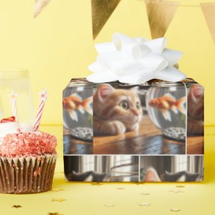 Orange Kitten Watching a Goldfish Wrapping Paper