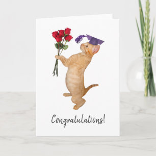 Orange Kitten with Red Roses Graduation Card
