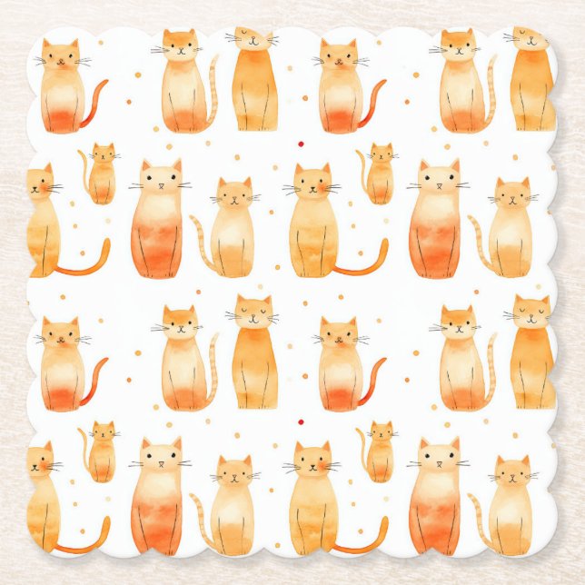 Orange Kitty Cats Paper Coaster (Front)