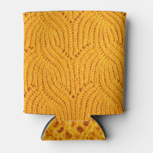 Orange knitted sweater, textured background. can cooler