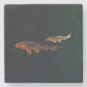 Orange Koi and Gold Koi Stone Coaster