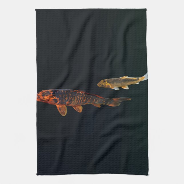 Orange Koi and Gold Koi Tea Towel (Vertical)