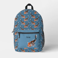 Orange Koi Fish on Blue Waves Patterned