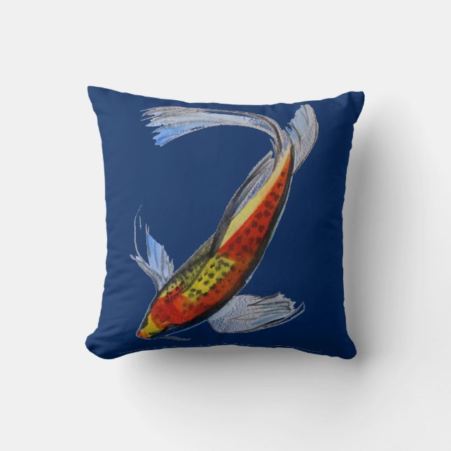 Orange Koi Japanese carp fish watercolour art Cushion (Front)