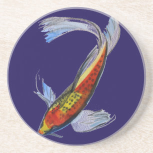 Orange Koi Japanese watercolour carp art Coaster