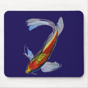 Orange Koi Japanese watercolour carp art Mouse Mat