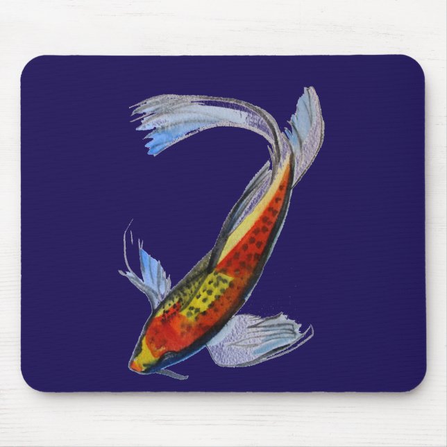 Orange Koi Japanese watercolour carp art Mouse Mat (Front)
