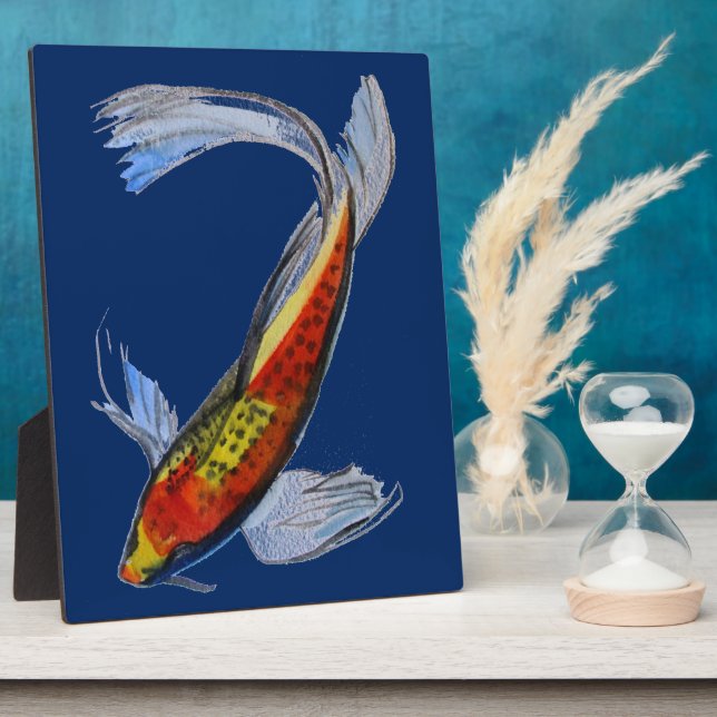 Orange Koi Japanese watercolour carp art Plaque (Side)