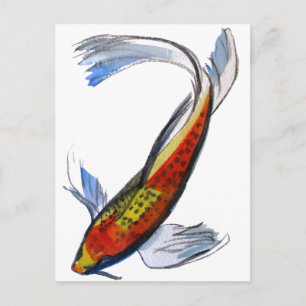 Orange Koi Japanese watercolour carp art Postcard