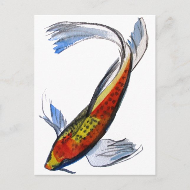 Orange Koi Japanese watercolour carp art Postcard (Front)