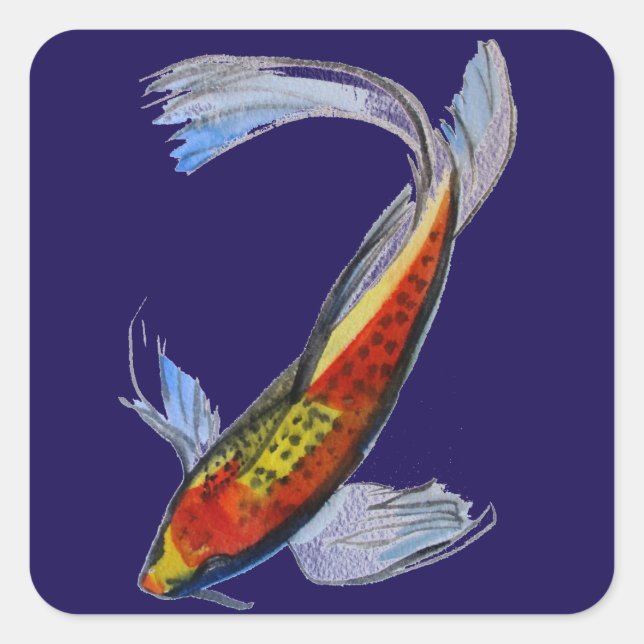 Orange Koi Japanese watercolour carp art Square Sticker (Front)